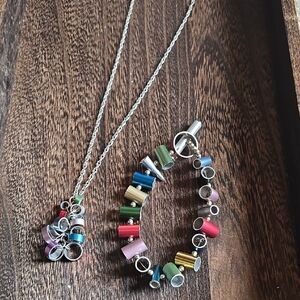 Colorful Cylinder Bead Necklace - Multicolor on Silver Chain